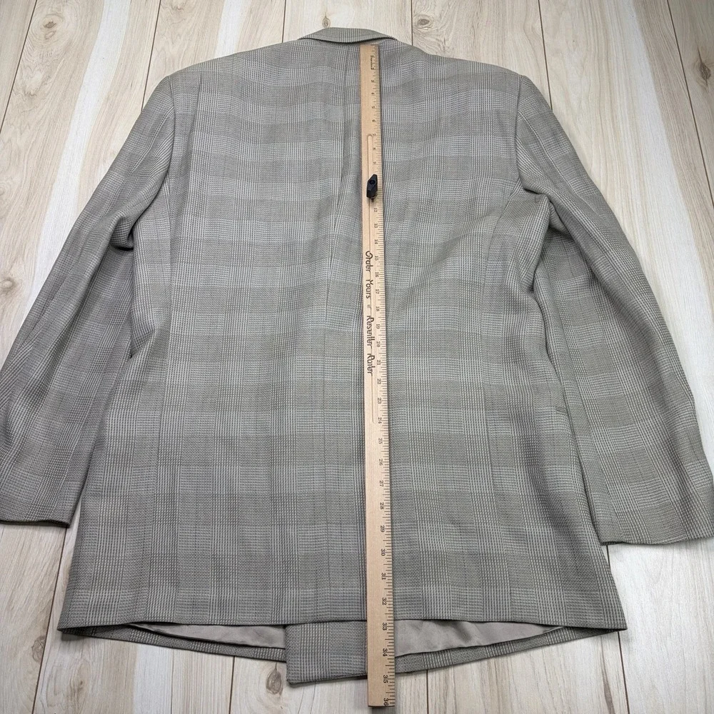 MANI Wool Linen Glen Plaid Striped Double Breasted Blazer Mens 44L Made In Italy